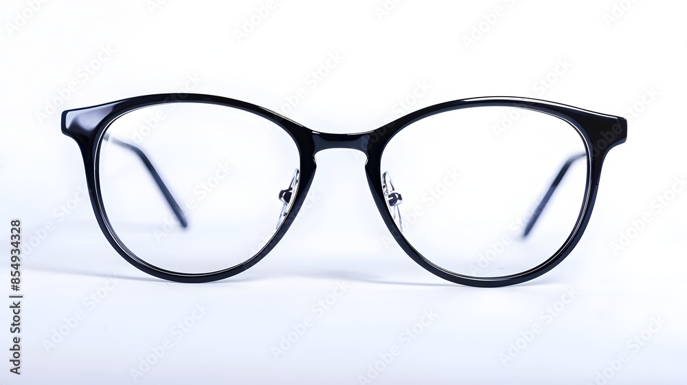 Sleek and Sophisticated Black-Rimmed Glasses on White Background Sleek and Sophisticated Black-Rimmed Glasses on White Background