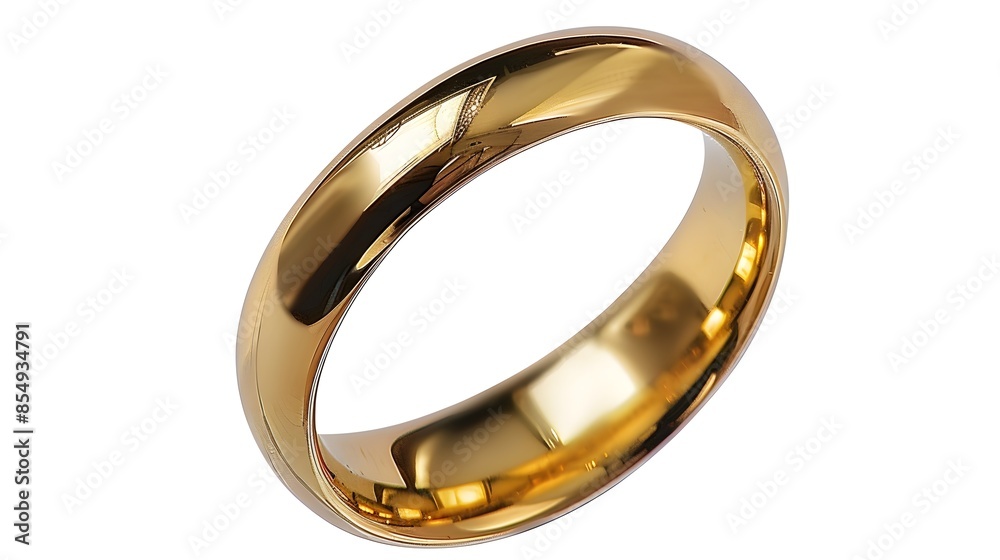 Shining Gold Wedding Ring on Pristine White Background