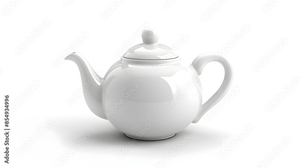 Classic White Ceramic Teapot with Curved Handle and Spout on Plain Background Classic White Ceramic Teapot with Curved Handle and Spout on Plain Background