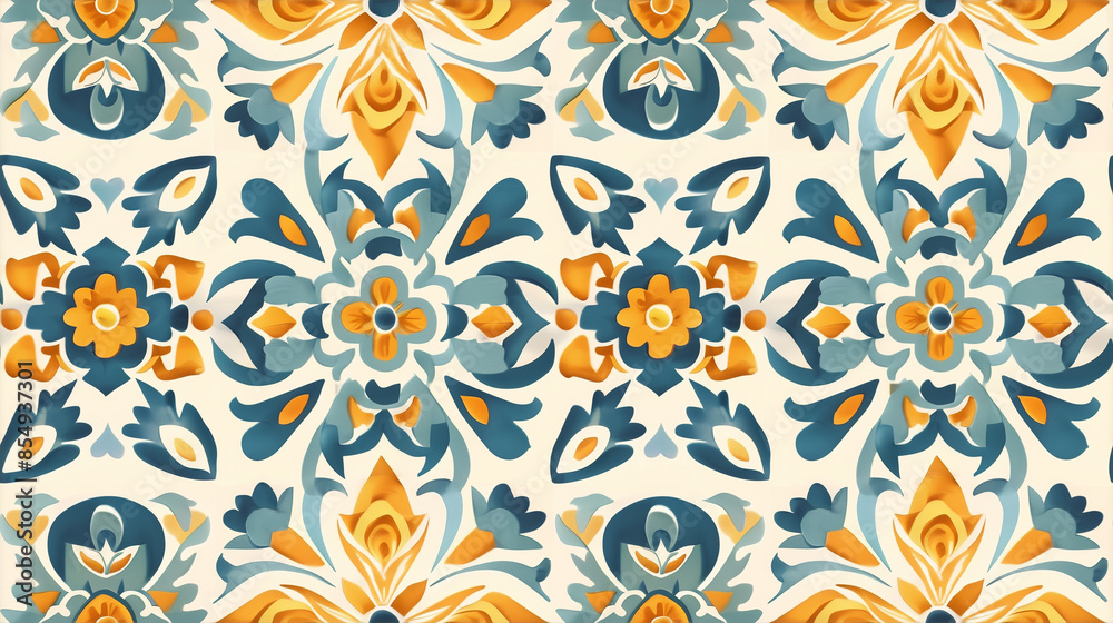 summer floral pattern seamless tiles blue, yellow and orange summer floral pattern seamless tiles blue, yellow and orange