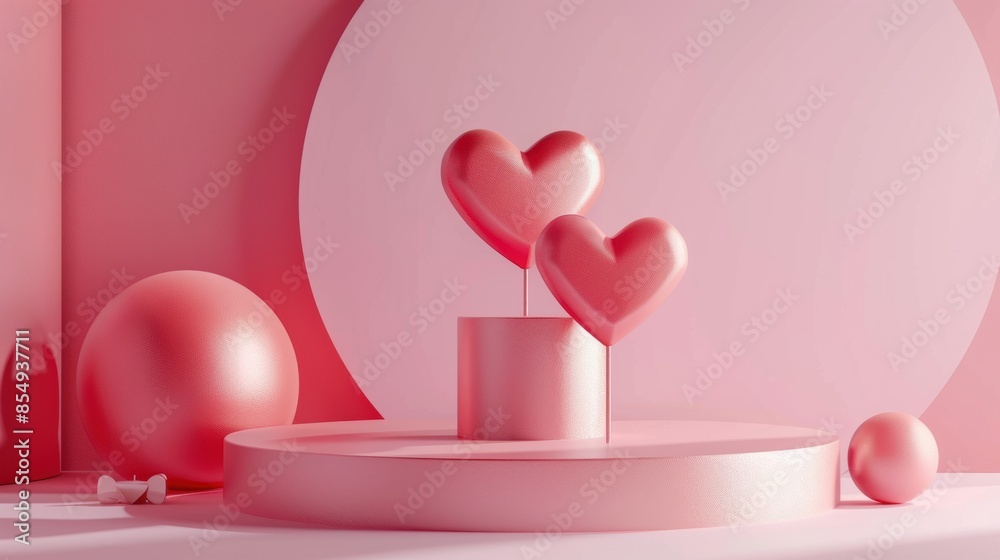 Pink podium with two heart-shaped balloons Pink podium with two heart-shaped balloons