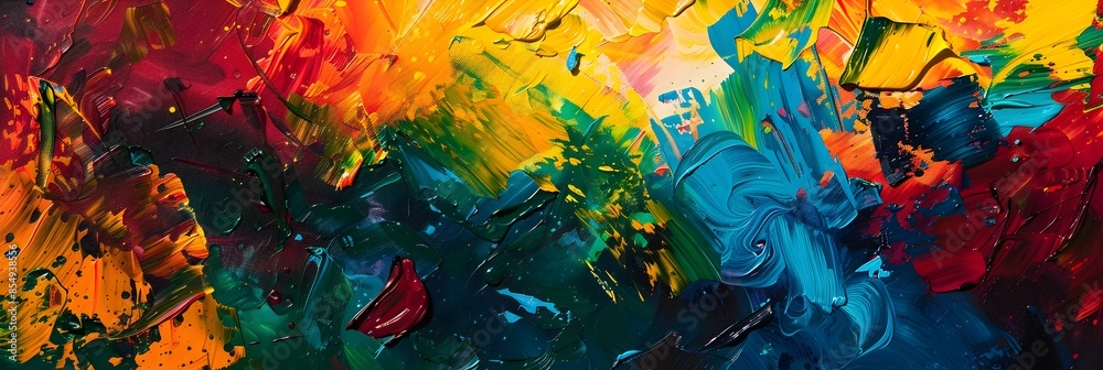 Vibrant Multicolored Abstract Painting with Dynamic Brush Strokes and Festive Fiery Tones Vibrant Multicolored Abstract Painting with Dynamic Brush Strokes and Festive Fiery Tones