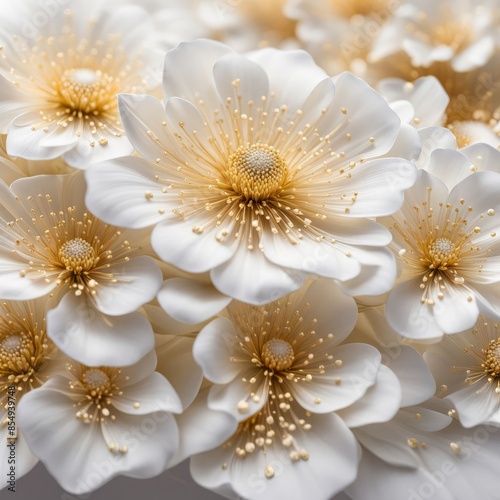 Beautiful white flowers as background, closeup. Floral pattern © Inna