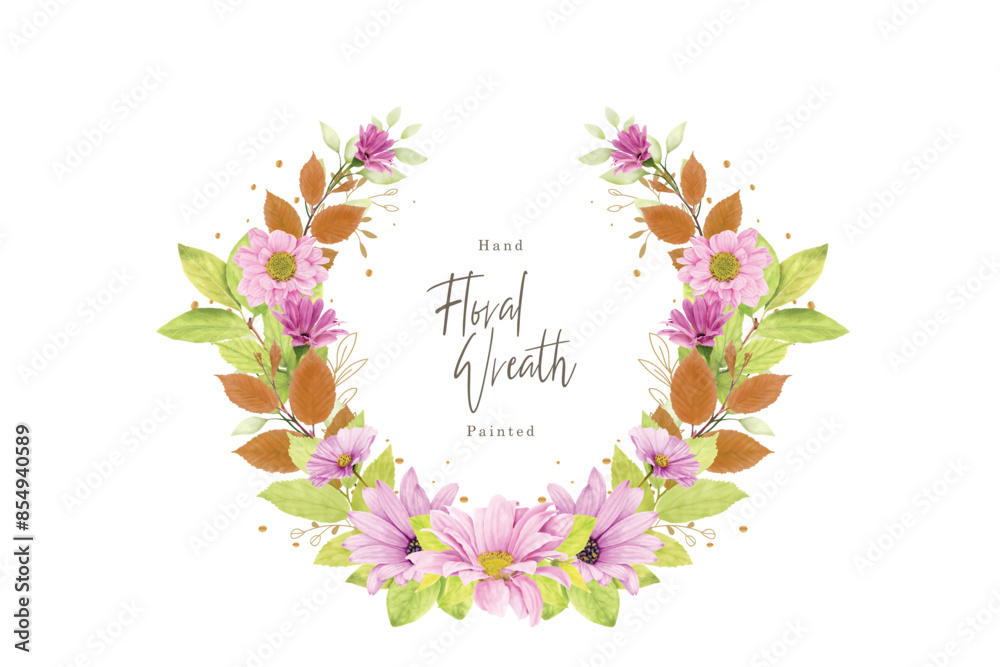 Obraz premium colourful floral and leaves wreath element design