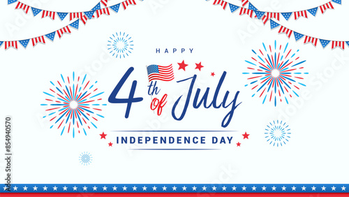 Happy 4th of July - Independence Day Vector illustration. USA flag garland on white background. Flat design.