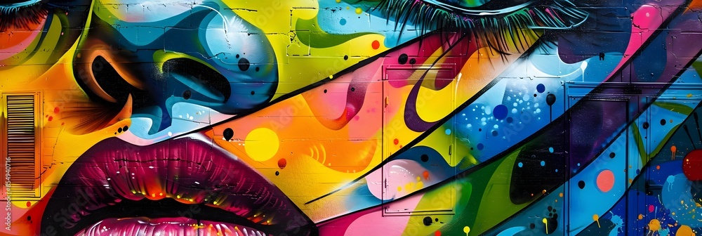 Fototapeta premium Vibrant Street Art Mural with Abstract and Colorful Graffiti Patterns on Urban Wall