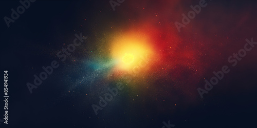 Luminous rainbow icon of a sun, a luminous rainbow icon of a sun on black background, very small and blurry in center of frame, textured and grainy