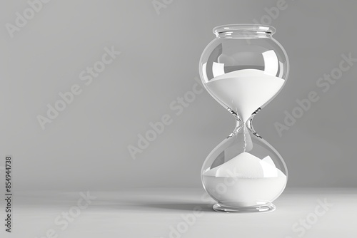 Sand passing through an hourglass, illustrating the countdown to a deadline, against a minimalist grey background.