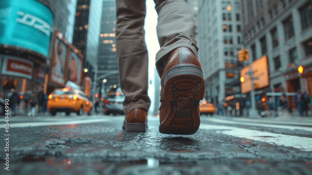 Obraz premium Male legs on a walk in city. Close-up view