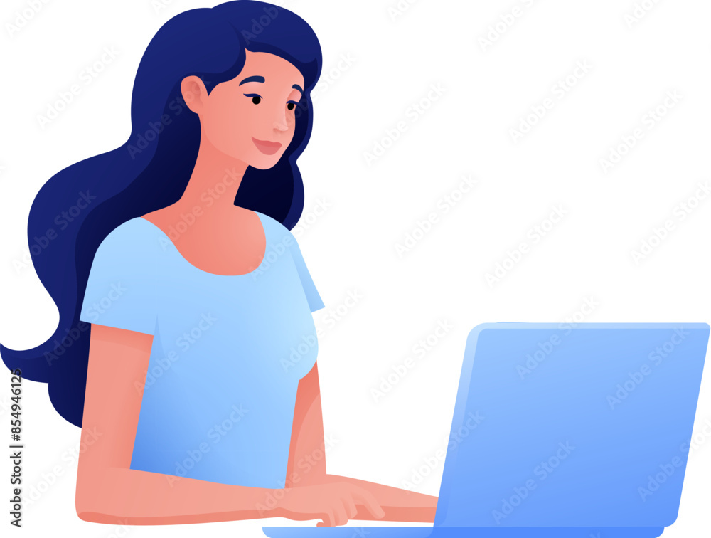 A woman, person, using a laptop computer cartoon illustration. Possibly remote working online from home or running a business as an entrepreneur or freelancer. Could also be a college student studying A woman, person, using a laptop computer cartoon illustration. Possibly remote working online from home or running a business as an entrepreneur or freelancer. Could also be a college student studying