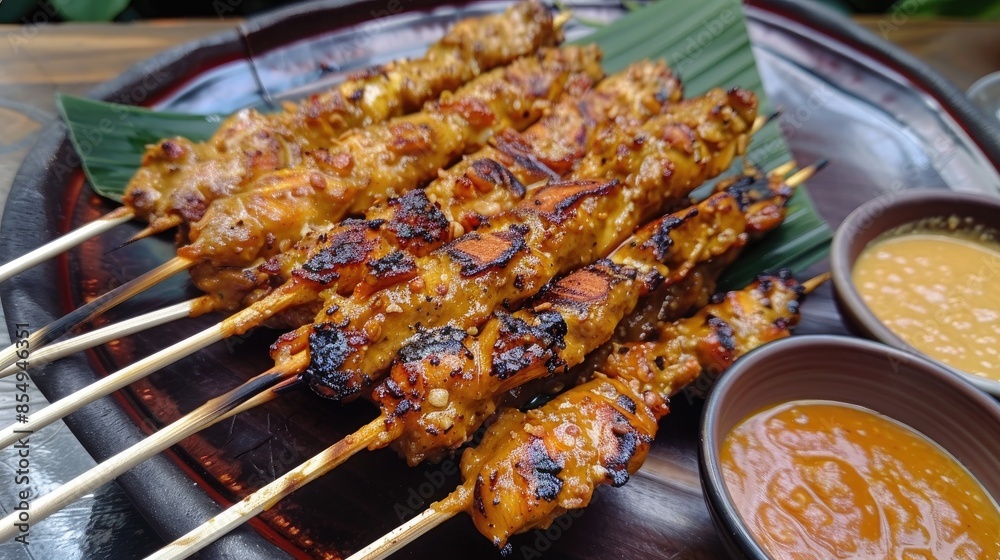 Typical West Javanese chicken satay with peanut sauce Typical West Javanese chicken satay with peanut sauce