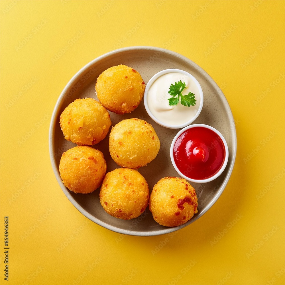 Indian traditional fried dish cheese ball pakora or pakoda on yellow background Indian traditional fried dish cheese ball pakora or pakoda on yellow background