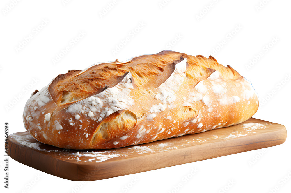 Brown French stick bread on wooden cutting board isolated on cut out PNG or transparent background. Freshly baked baguette Eat with soup, spread with fresh butter, or make sandwich western food. Brown French stick bread on wooden cutting board isolated on cut out PNG or transparent background. Freshly baked baguette Eat with soup, spread with fresh butter, or make sandwich western food.