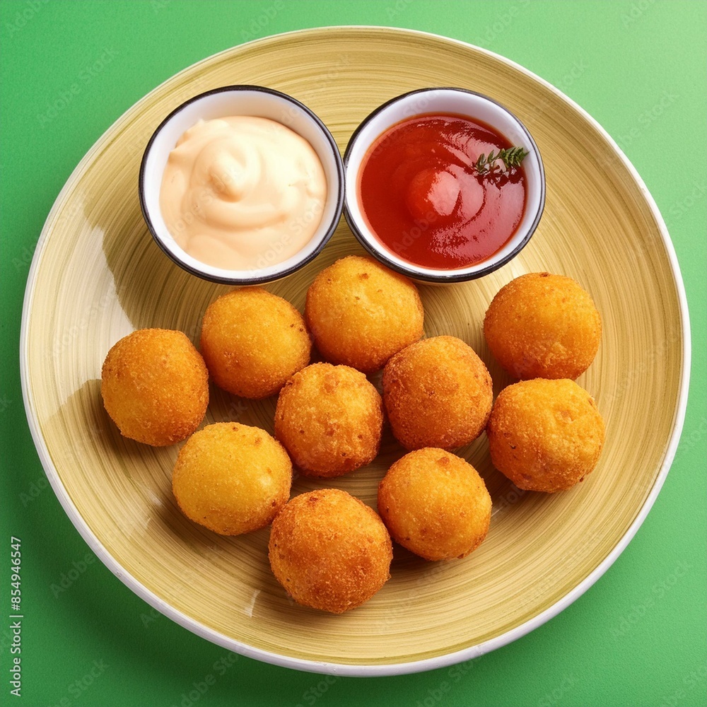 Indian traditional fried dish cheese ball pakora or pakoda on green background Indian traditional fried dish cheese ball pakora or pakoda on green background