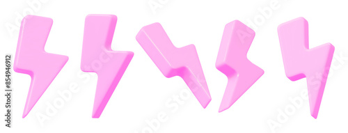 3d set of pink charger symbol with rotation. Pink sign thunder. Symbol of energy, danger. Minimalistic electrical discharge. Stock vector illustration on isolated background.	
