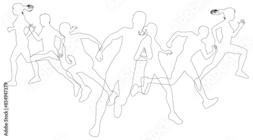 A set of silhouette runners running or jogging. Active sports people healthy players fitness silhouettes concept.