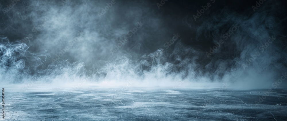ice rink background with smoke, dark atmosphere, empty space for product presentation ice rink background with smoke, dark atmosphere, empty space for product presentation