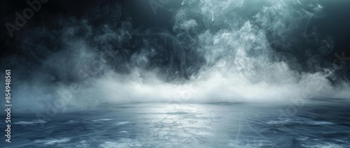 ice rink background with smoke, dark atmosphere, empty space for product presentation