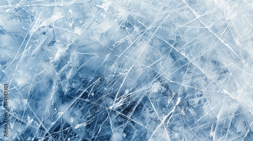 Natural scratched ice at the ice rink as texture or background for winter composition, large long picture