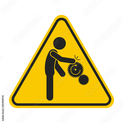Triangle safety sign rotating or spinning machine danger, risk hand injury label