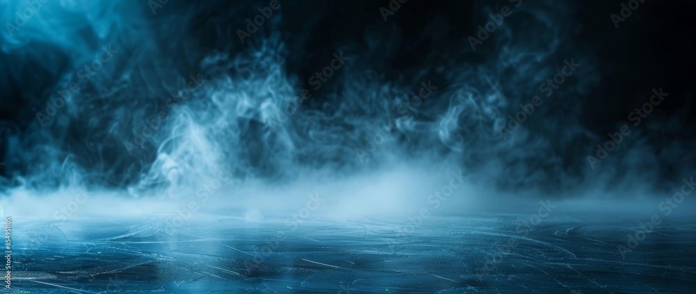 Naklejka premium ice rink background with smoke, dark background, empty space for product presentation