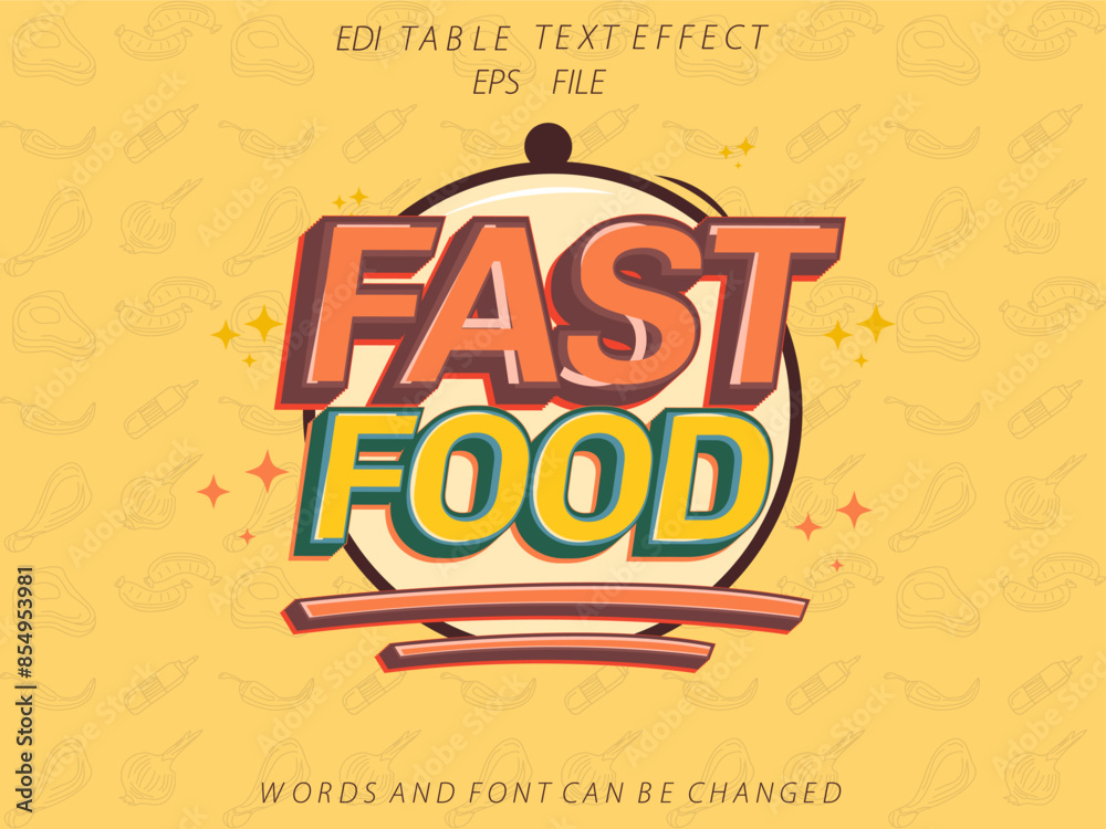 Obraz premium fast food text effect, font editable, typography, 3d text for food industry. vector template