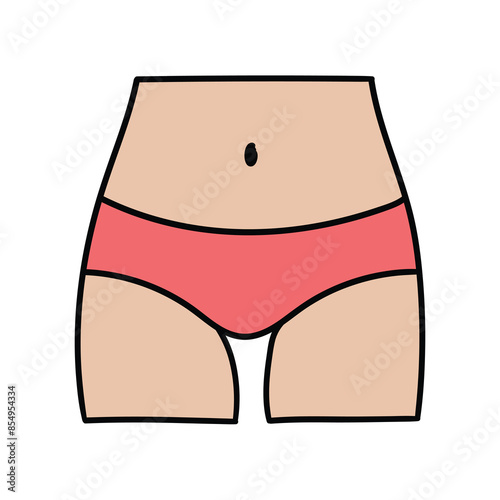 Hand drawn cartoon icon woman's body part v line on white background.