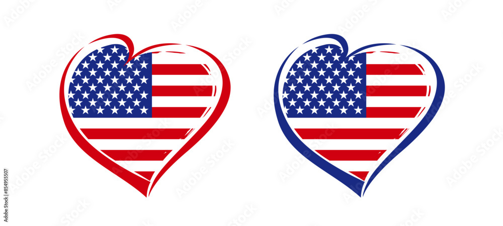 Set of creative hearts with US flag and clipping mask. Brushing stroke flat style. Holiday concept. Isolated design. T shirt graphic. Gift logo clip art. Heart abstract shape. Sports reward template. Set of creative hearts with US flag and clipping mask. Brushing stroke flat style. Holiday concept. Isolated design. T shirt graphic. Gift logo clip art. Heart abstract shape. Sports reward template.
