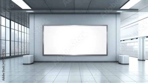 Blank white billboard in a subway station with tiled walls at urban. AIG35. © Summit Art Creations