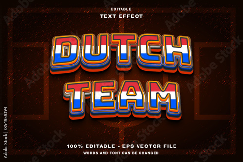 Dutch Team 3d Editable Text Effect Template Style Premium Vector