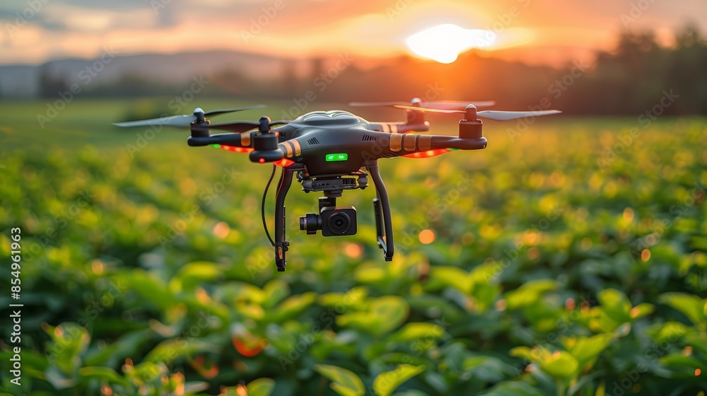 Smart Farming Drones: drones equipped with cameras and sensors flying over fields, providing detailed aerial views and data collection, highlighting the advanced surveillance capabilities Smart Farming Drones: drones equipped with cameras and sensors flying over fields, providing detailed aerial views and data collection, highlighting the advanced surveillance capabilities