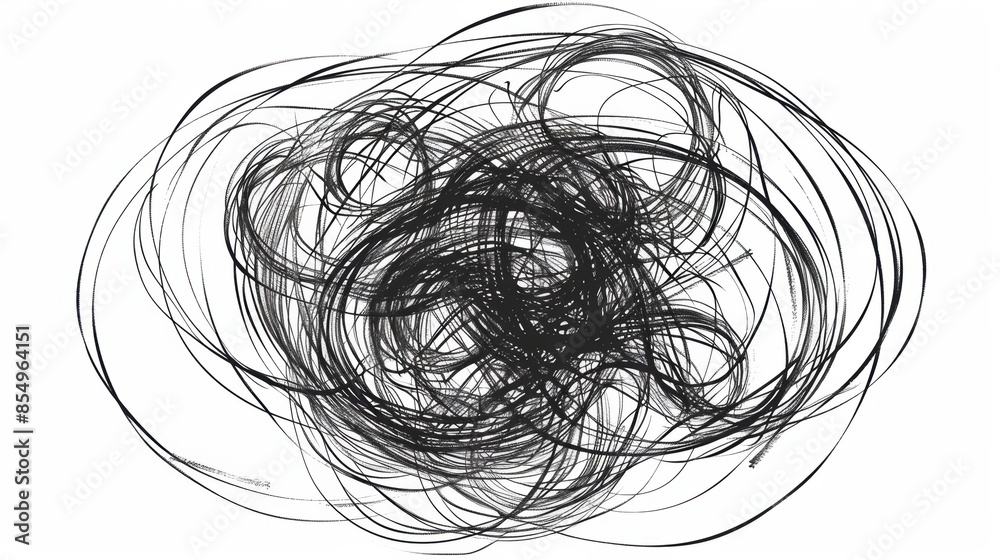 Black and white abstract line art drawing of intertwined circles Black and white abstract line art drawing of intertwined circles