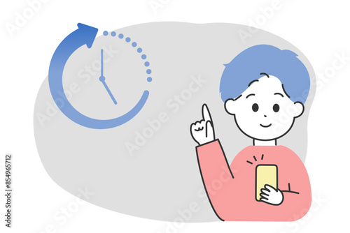 上手に時短・効率化をする男性のイラスト　スマートフォン