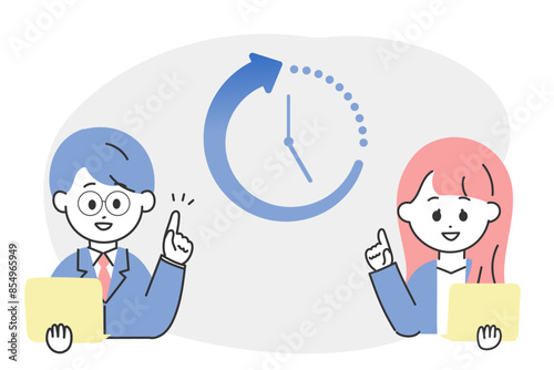 上手に時短や効率化をするスーツの男女のイラスト