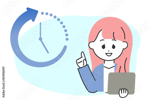 上手に時短・効率化をするスーツの女性のイラスト　パソコン