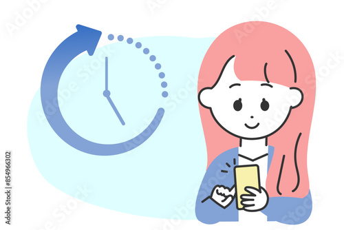 上手に時短・効率化をするスーツの女性のイラスト　スマートフォン