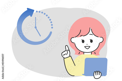 上手に時短・効率化をする女性のイラスト　パソコン