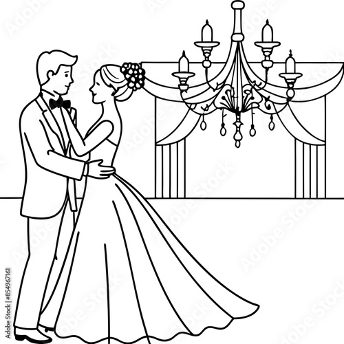 wedding invitation with bride and groom