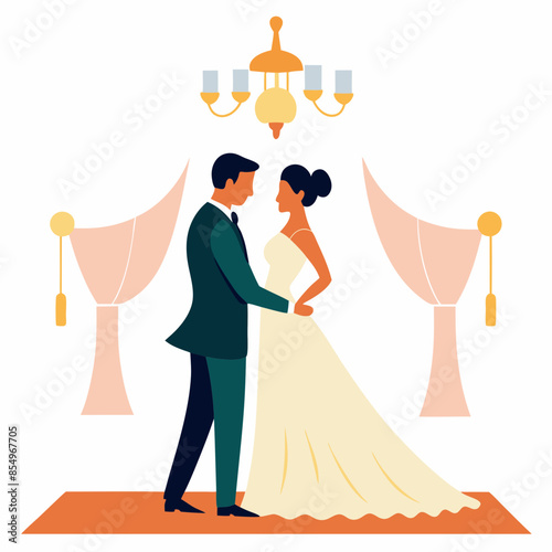 wedding invitation with bride and groom