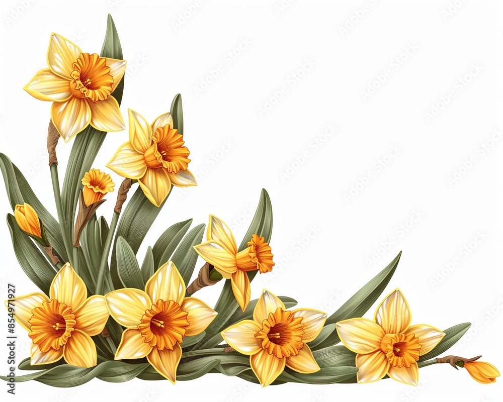 Obraz premium Daffodil border clipart with daffodils along the edge of a page