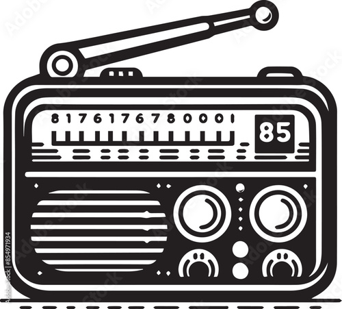 Radio Vector Illustration Silhouette. vintage old microphone Advertising Media high quality outline audio pictograms in modern flat style