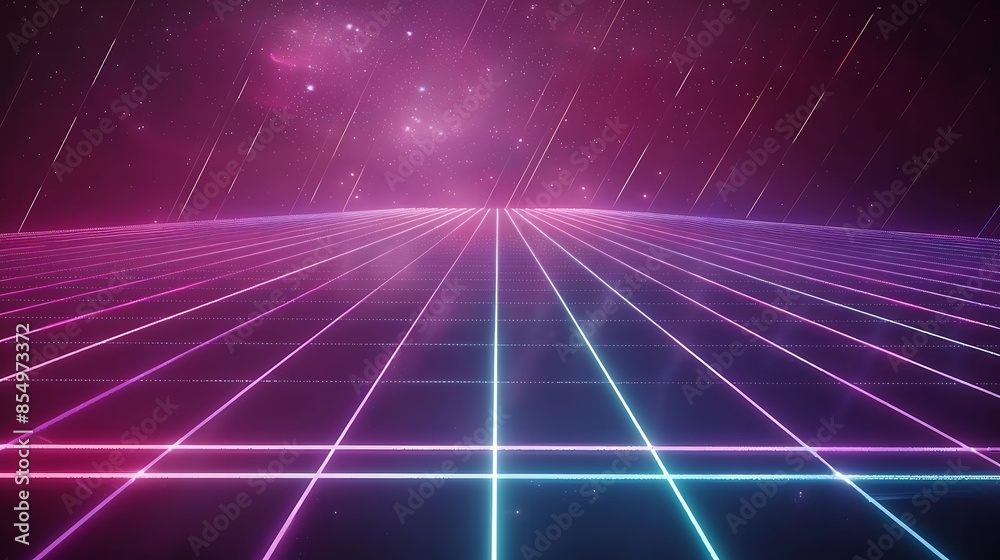 futuristic, abstract, illustration, design, laser, night, technology, blue, bright, vector, background, galaxy, glowing, poster, template, sky, nostalgia, purple, light, striped, geometric, 1980, retr