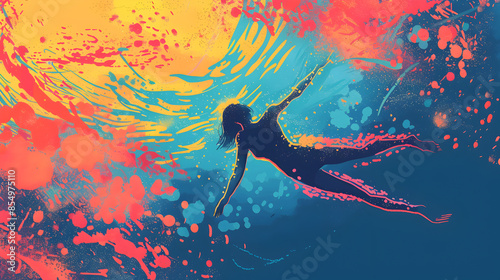 A person diving into a pool of emotions, exploring the depths of their feelings, illustration.


