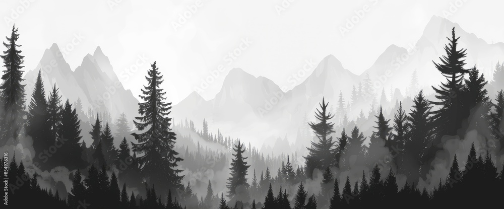 Obraz premium Grayscale Abstract Forest Mist, Cartoon