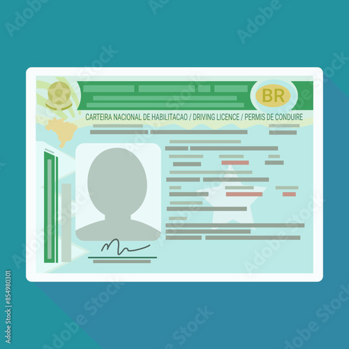 Driver's license from the US state of South Carolina on blue background with long shadow in flat design style