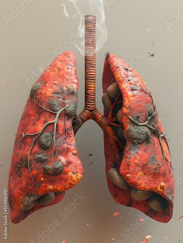 Cross section of Severely Emphysematous Lungs from Prolonged Smoking Showing Deteriorated Tissue photo