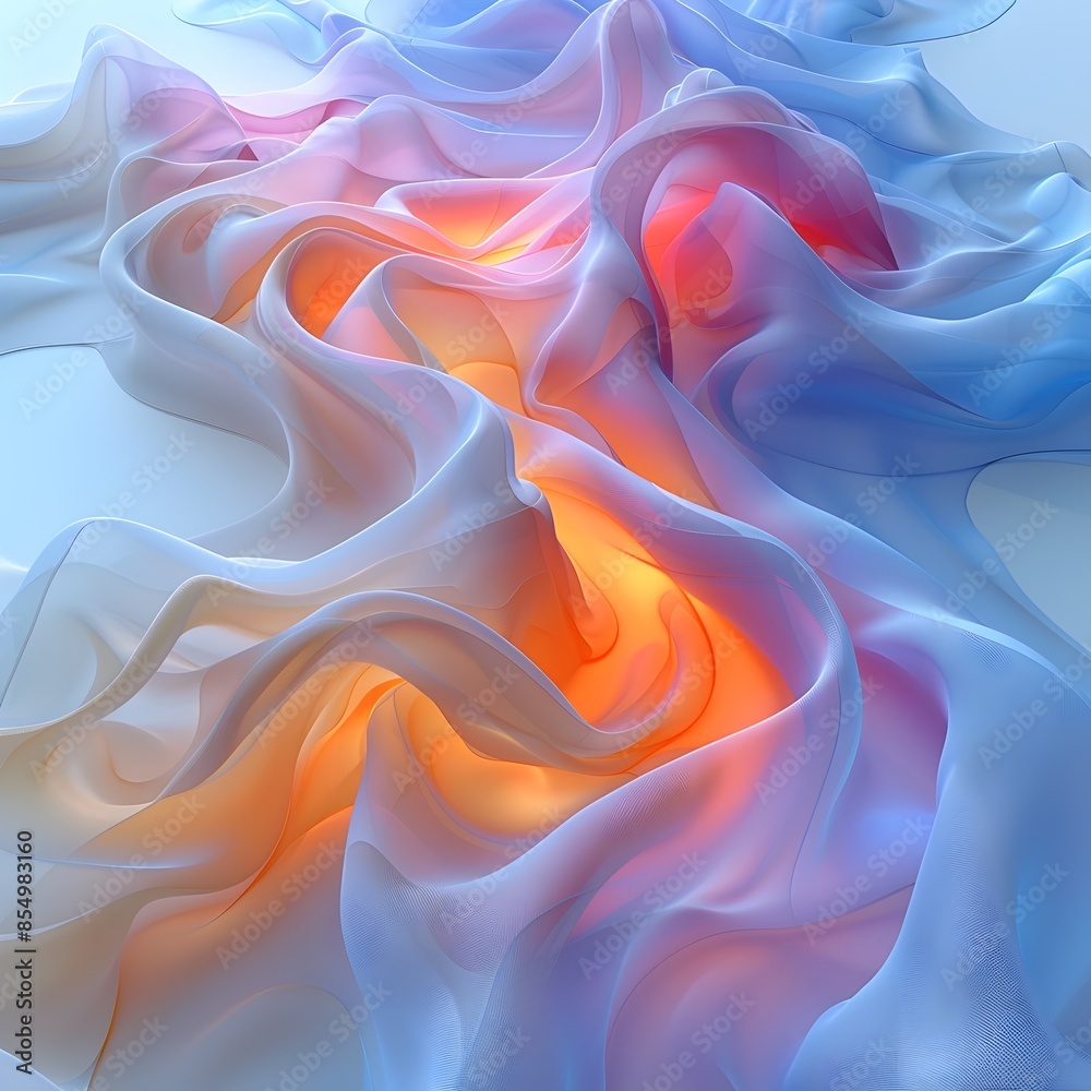Fototapeta premium Serene 3D Rendered Abstract Artwork with Gentle Sinuous Lines and Soothing Hues
