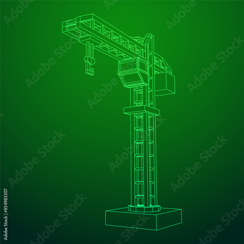 Construction crane tower. Building industrial concept. Wireframe low poly mesh vector illustration.