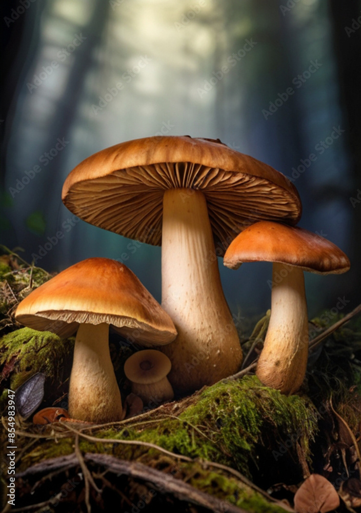 Majestic mushrooms in the forest, a mesmerizing display of nature's wonder. Majestic mushrooms in the forest, a mesmerizing display of nature's wonder.
