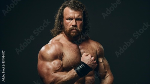 professional american wrestler close up portrait isolated on grey background photo